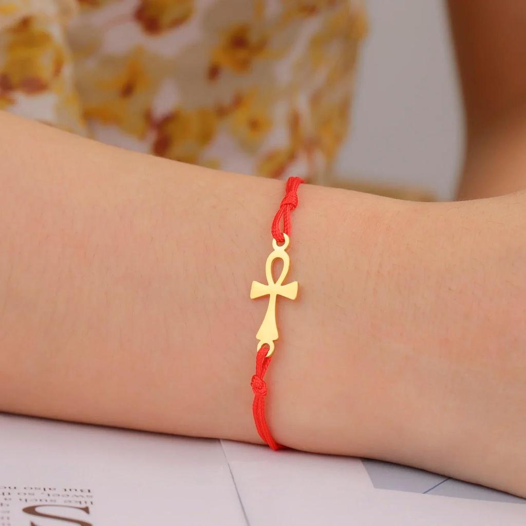 Vintage Pendant Charm Bracelet Amulet Talisman Ankh Cross Women Stainless Steel Egypt Egyptian Key Life Religious Jewelry Gift