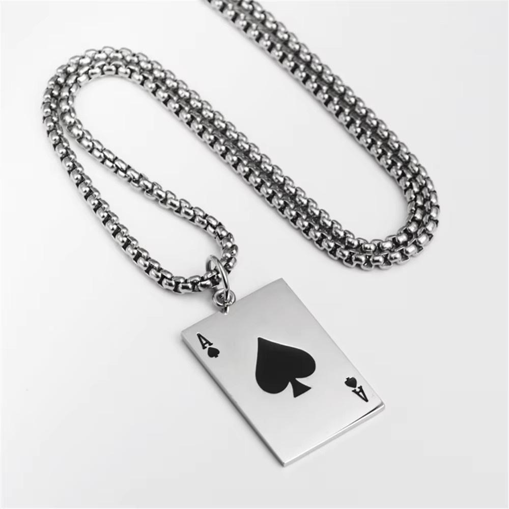Punk Playing Cards A Shape Pendants Gold Silver Color Stainless Steel Poker Necklace for Women Men Lucky Fashion Jewelry Gift