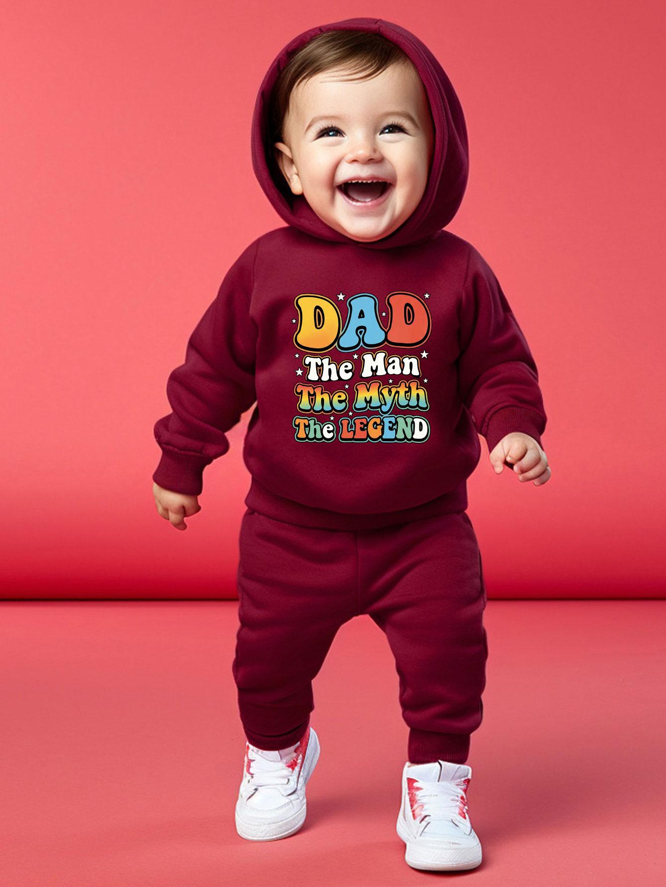 

Fun Dad-themed Printed Hoodie with Elastic Waist Cuffed Pants, Cute Baby Boy Daily Wear Two-Piece Set 2-3Y бордовий