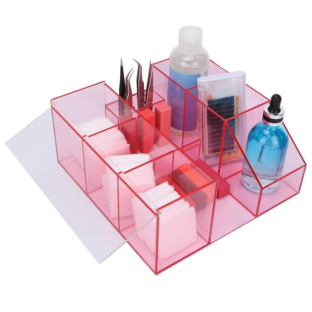 Large Capacity Eyelash Grafting Nail Art Tattoo Tool Storage Box Case Organizer (Pink Transparent)