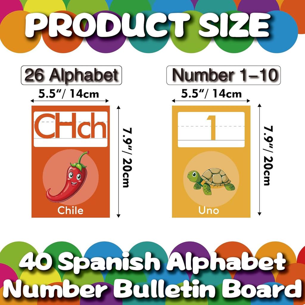 YIYDONG 40 Pcs Spanish Alphabet Line Bulletin Board Set Alphabet for Classroom Wall ABC Spanish Posters for Classroom Decor
