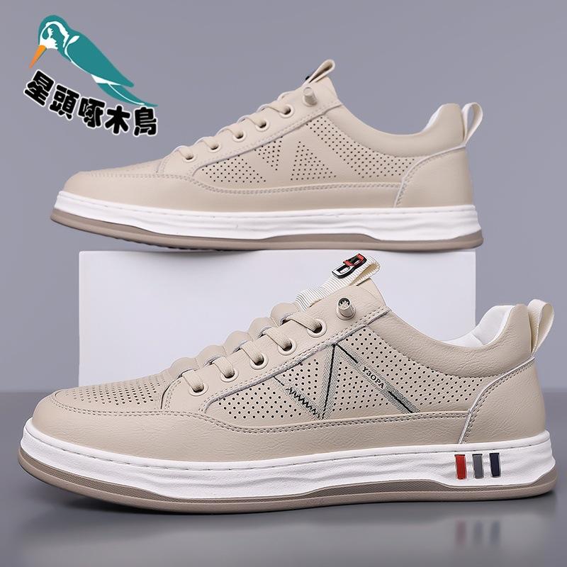 

2025 summer new men s hollowed-out breathable lazy one-pedal casual leather sandals shoes 38