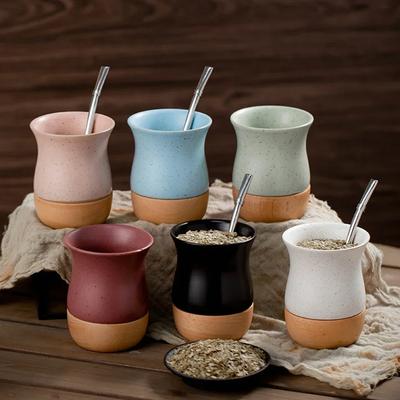 Tazze da Caffè in Ceramica con Fondo in Sughero Sublimazione Opaca Semplice Opaca Tazza da Tè Tazze Creative con Cucchiaio Cannuccia in Acciaio Inossidabile