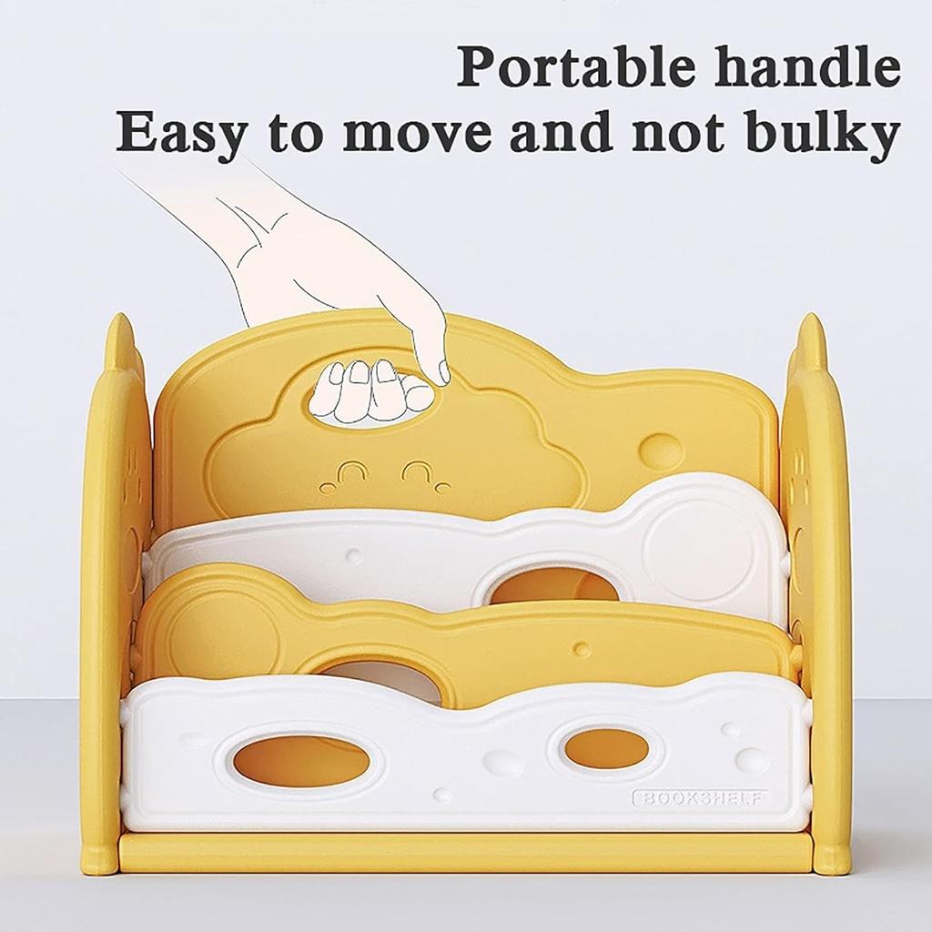 Open Bookshelf 3-Tier Desktop Bookshelf Plastic Cute Dinosaur Bookcase Picture Book Storage Rack for Playroom Study Bedroom