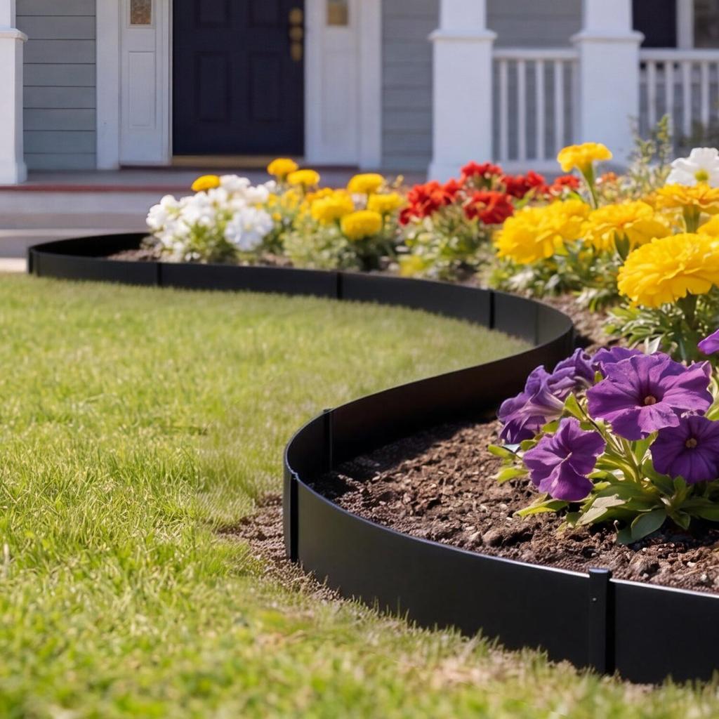 Galvanized Steel Landscape Edging, 6-Pack 1016 x 203 mm Metal Edging for Landscaping with 6 Mounting Clips, Bendable Metal Garden Edge Border for