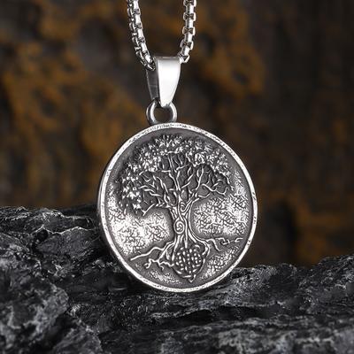 Retro Nordic Tree of Life Pendant World Tree Medal Necklace Men and Women  Amulet Jewelry Gift