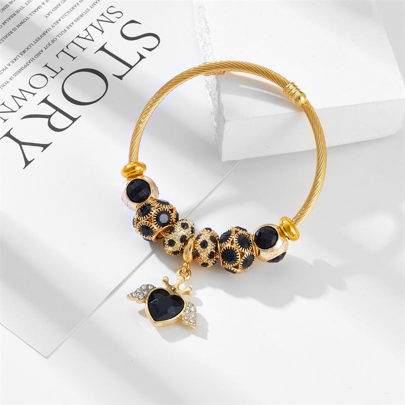 

Angel Wing Diamond Bracelet Stainless Steel Crystal Bead Strand Luxe Minimalist Gift for Best Friend