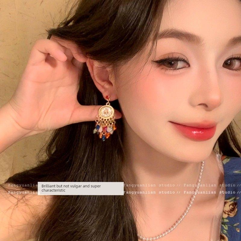 

Miao S Girl Super Fairy New Chinese Style Color Beaded Tassel Earrings for Women Retro Ethnic Style Ear Studs Ear Clip Earrings No pierced ears! Color Crystal tassel ear clip