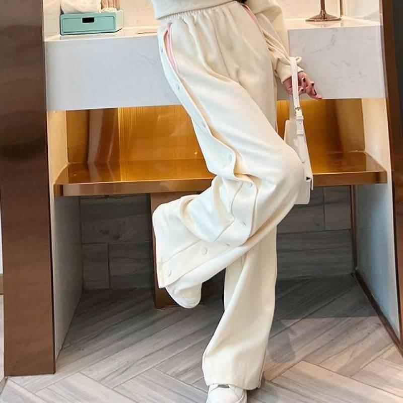 

Женский осенний корейский модный спортивный костюм 2025: Обтягивающий талию свитшот и брюки-джоггеры M for 49-55 kg