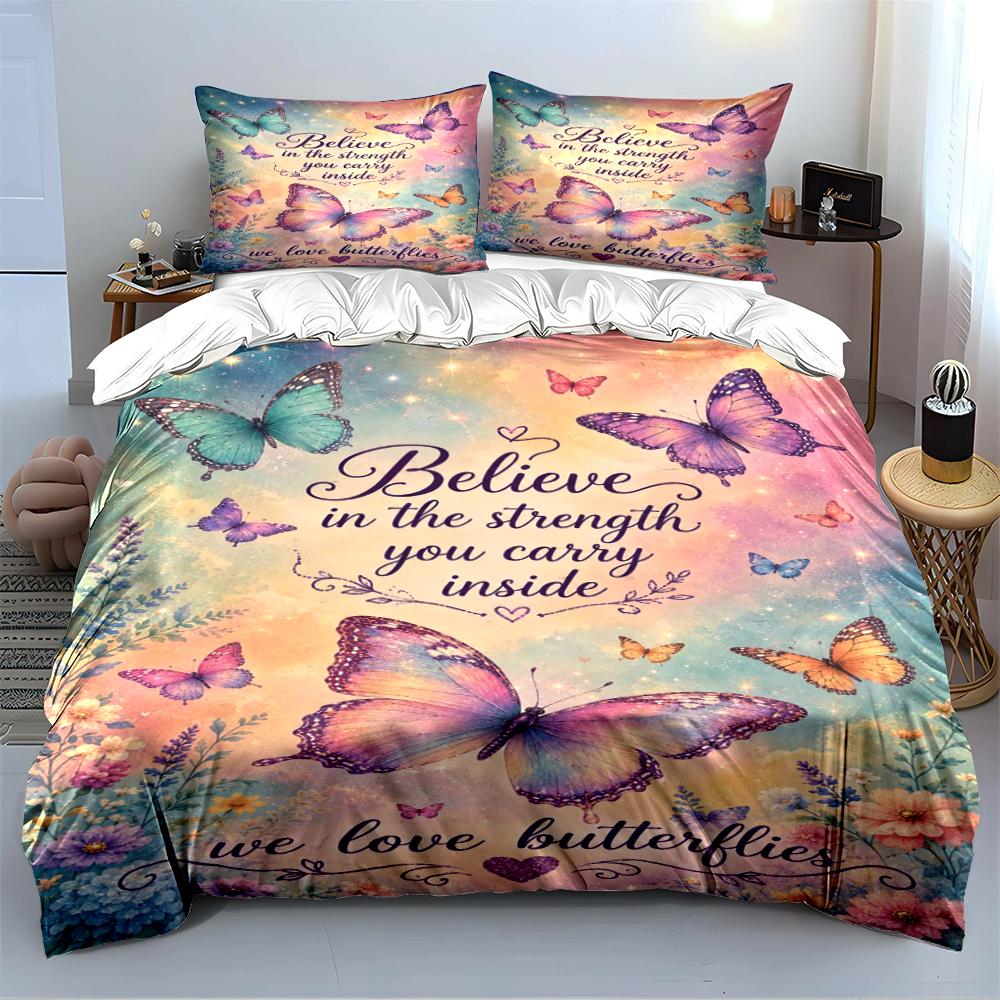 Butterfly Bedding Set with Inspirational Quote Bedding set (1 duvet cover, 2 pillowcases, duvet not included)