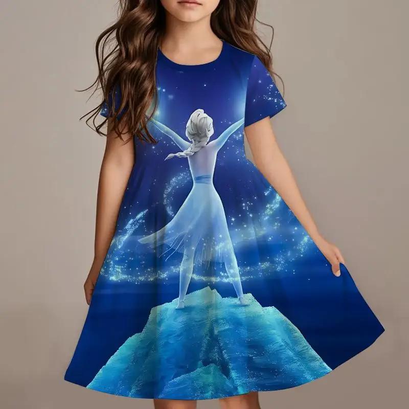 Disney Frozen Princess Elsa Girls Summer Dress Anime Kids Dresses Clothes Skirt Fashion Casual Outfit
