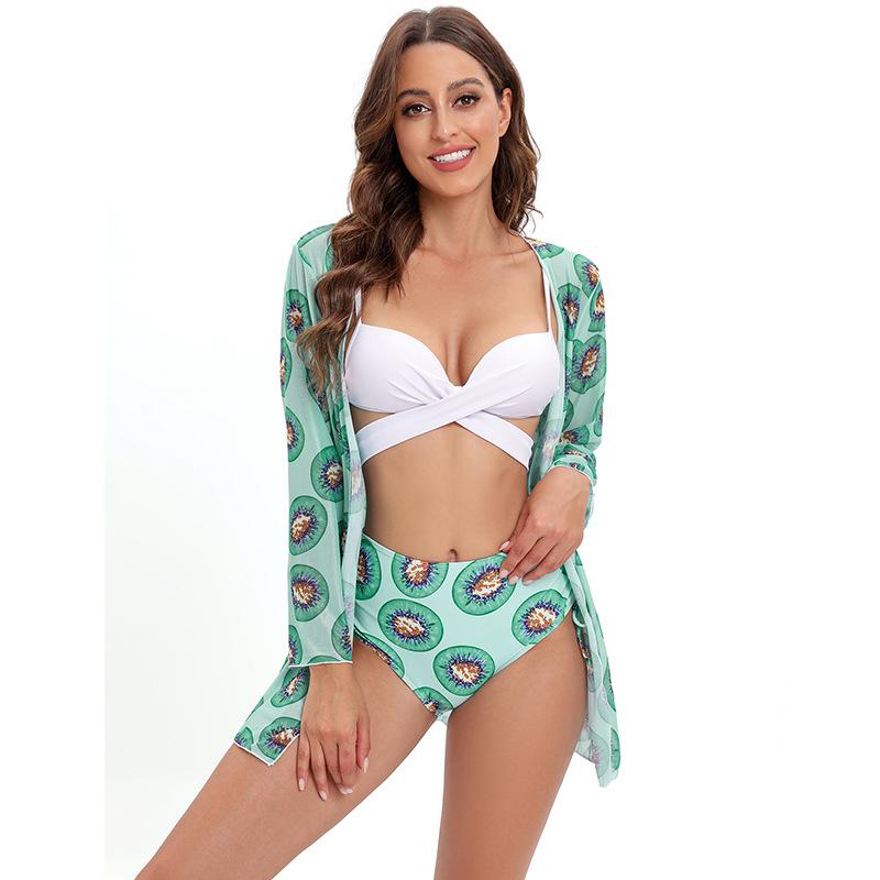 Costum de baie damă nou trei seturi bikini costum de baie plasă șal costum de baie split bikini talie înaltă