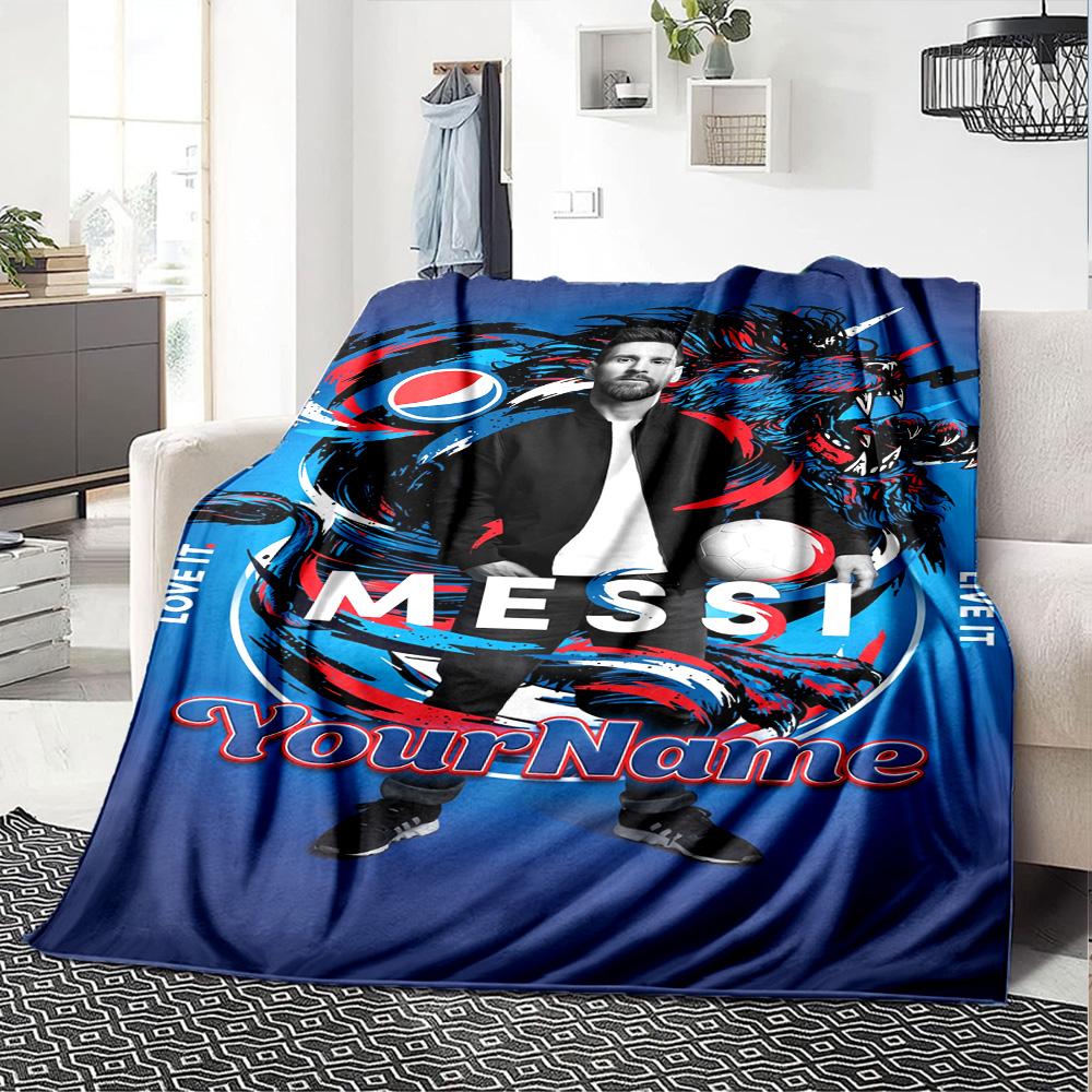 Messi Customize Text Blanket Gift Personalized Blanket Comfortable Great for Chair Living Room Livingroom Home Decor Four Seasons Universal