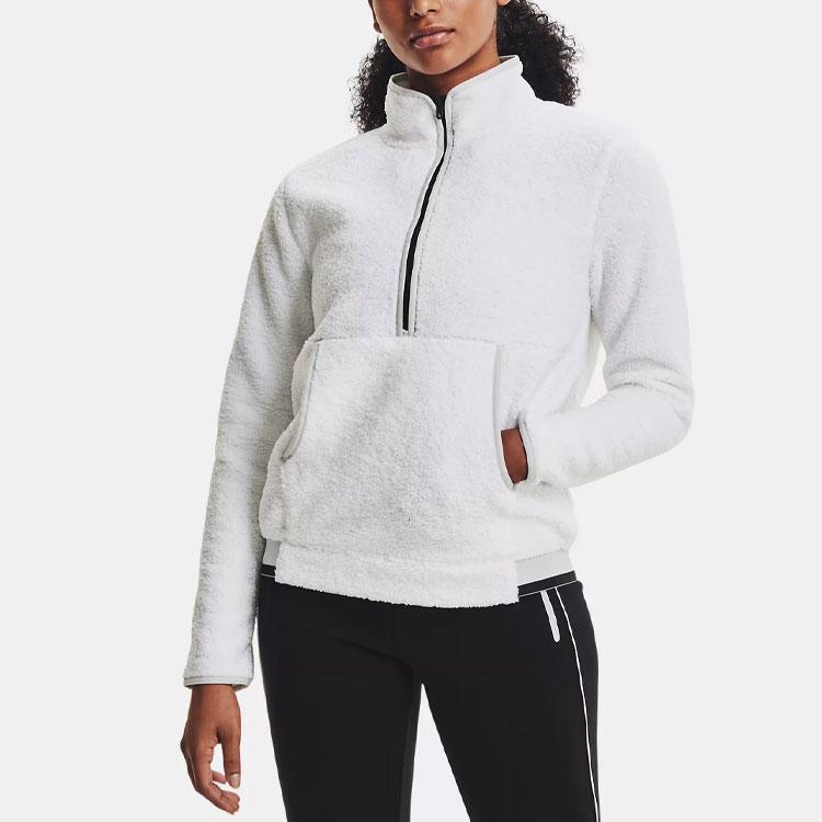 Under Armour Half-Zip Sports Stand Collar Sweatshirt Jacket Women Tops White 1366355-100