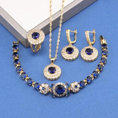 Brasilien Vergoldeter Luxus Zirkon Schmuck Italien Charme Armband Halskette Und Ohrringe Ehering Für Frauen Geschenk Brautsets