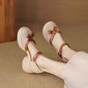 Fashion Retro Style Hollow Toe Breathable Thick Heel Sandals for Women's Summer 2025 New Fashion Bows Designed Elegant Comfortable Pumps