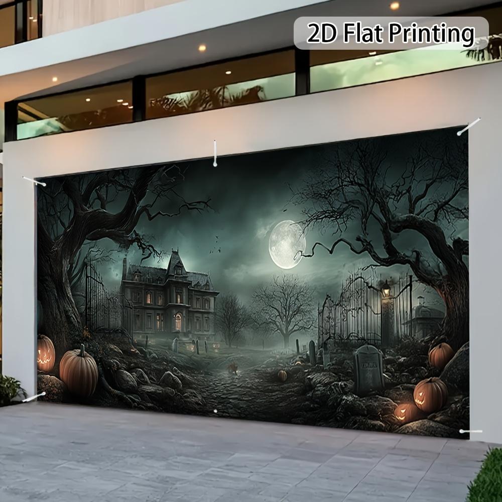 2D flat 2D door banner 1pc large Halloween garage door banner - Weird haunted house decoration polyester door banner