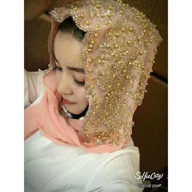 Rhinestone Chiffon Hijab: Sun Protection Travel Head Wrap with Plum Blossom Design