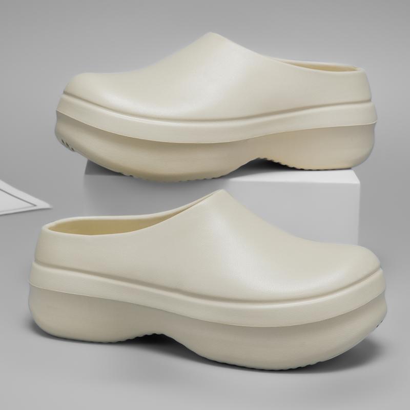 Thick Soles Platform Half Shoes For Men Women Rubber Slippers Garden Chef Shoes Waterproof Closed Toe Kitchen Restaurant Working