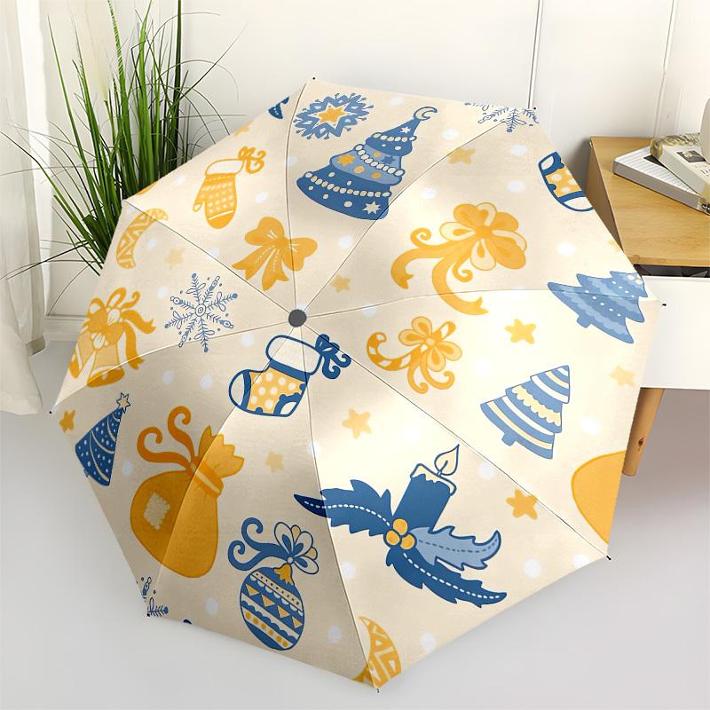 1pc Christmas ornaments pattern Umbrella with Plastic Handle,Vibrant Cartoon Pattern,Multi-functional UmbrellaPT248