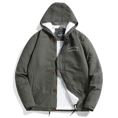 Men's Jacket Hooded Parkas Lamb Lining Men's Winter Jackets Plush Men's Cold Jacket Thickening Motorcycle Jacket
