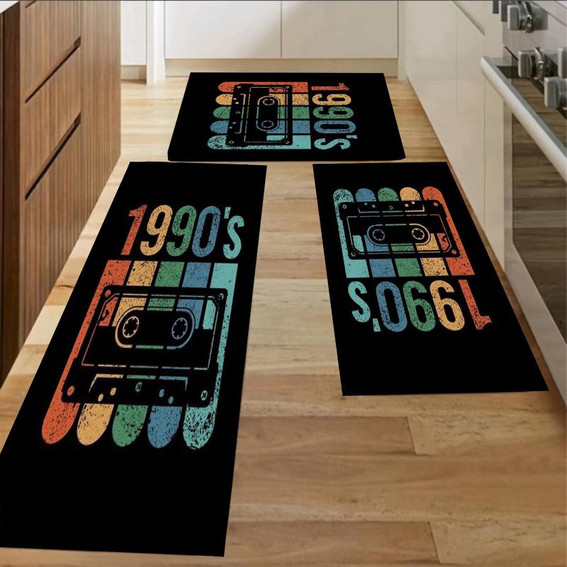 

Ретро набор ковриков для кухни в стиле 90-х с изображением кассет - Нескользящие, водонепроницаемые и легко моющиеся напольные коврики для кухни, ванной комнаты и прихожей 160cm x 230cm