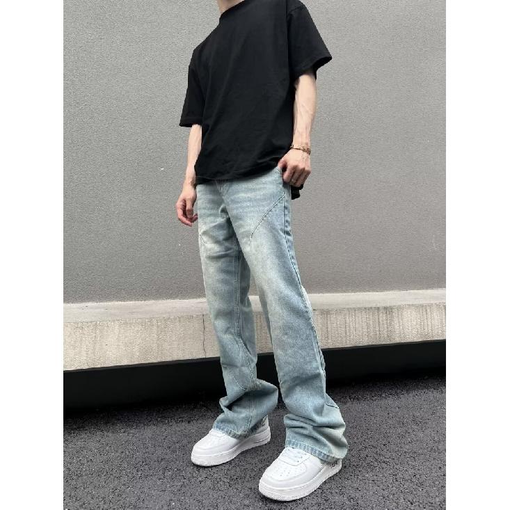 Autumn And Winter New American High Street Washed Light Colored Jeans For Men And Women Straight Leg Slightly Flared Loose Wide Leg Pants