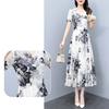 Women's Summer Flowy Chiffon Maxi Dress Casual Short Sleeve V Neck Long Dress Boho