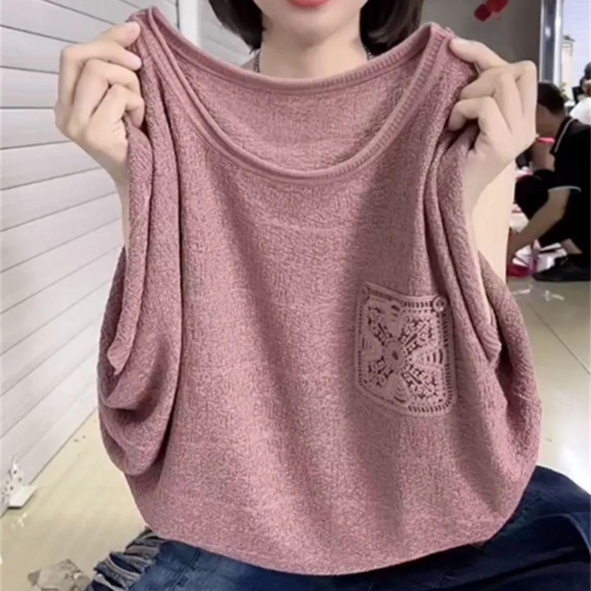 

New short-sleeved ice silk knitted sweater T-shirt women s summer hook-up large size loose and thin hollow top versatile casual one size fits all [ne1] розовый