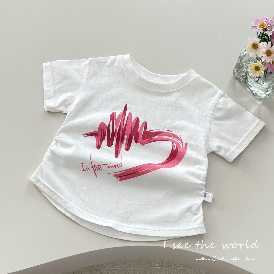 

Girls Summer 2025 Pure Cotton Short Sleeve Baby Top - Stylish A-Class Children s T-Shirt 90cm Recommended Height 70-80cm
