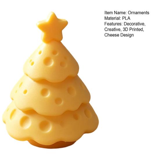 Desktop Aesthetic Figurine 3D Printed Cheese Christmas Tree Ornament, Creative with PLA Material Arts Crafts Star Topper, Cute Xmas Ornaments for Home