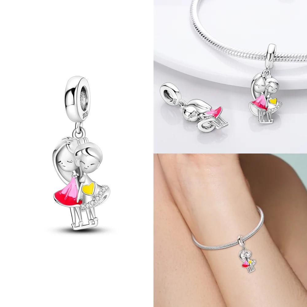 Heart Strawberry Color Charms Bead Lipstick High Heels Copper Red Dangle Fit Original Bangle Bracelet Diy Jewelry