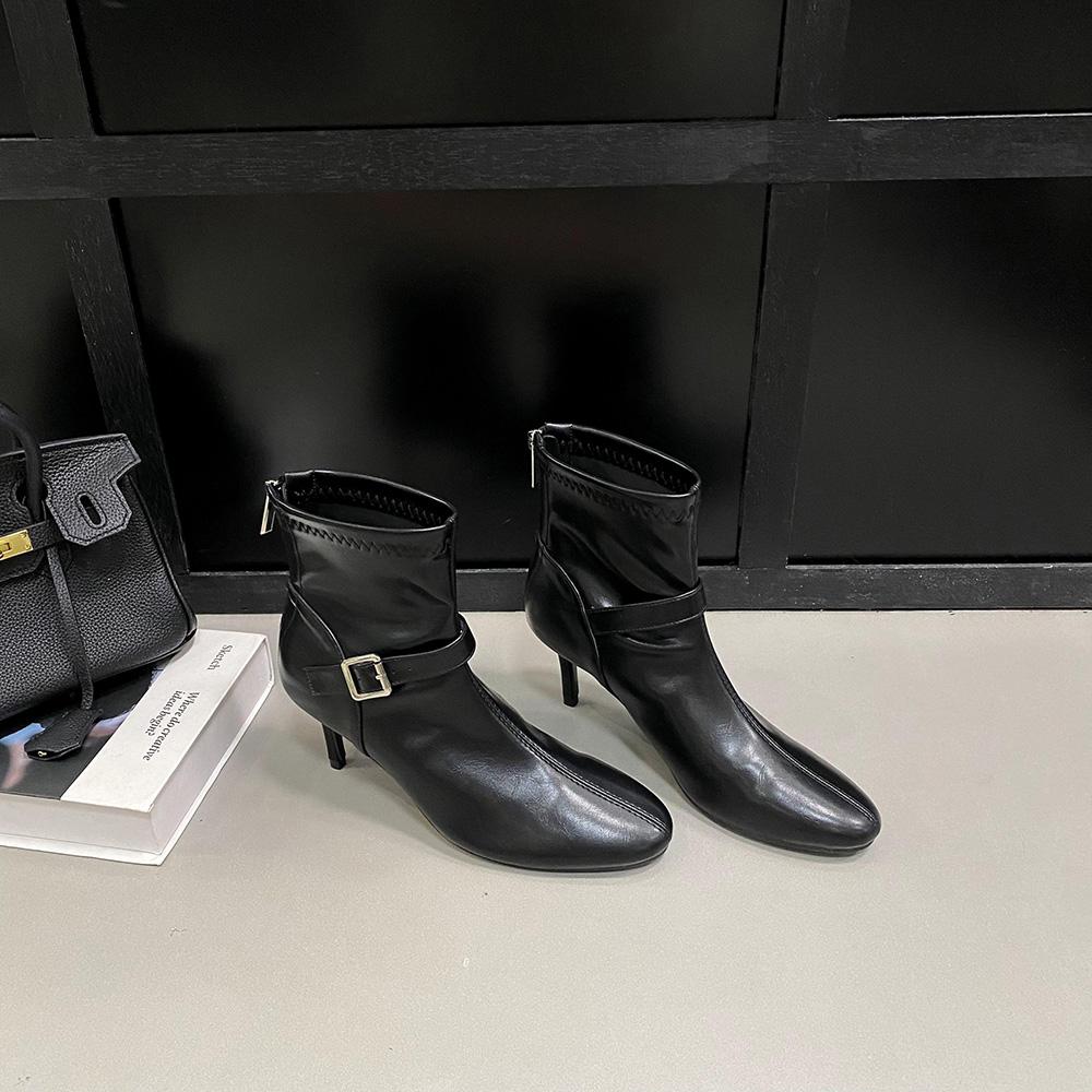 

fashion Round Toe Women Ankle Boots Sock Stretch Bootie Thin High Heels Black Brown White Slip On Dress Boots Woman Size 35-40 Pumps 250 чорний