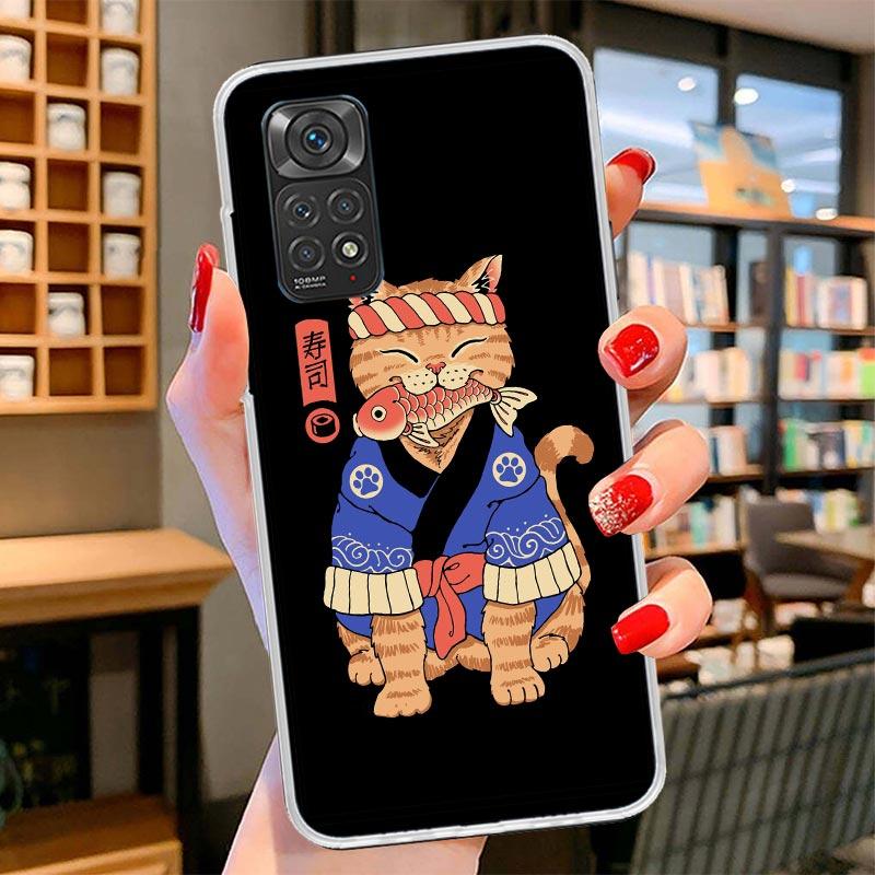Ramen Sushi Samurai Tattoo Cat Cover Phone Case For Xiaomi Redmi Note 15 14 13 12 11 10 Pro Plus 14S 12S 11S 11T 11E 10S Soft Fu