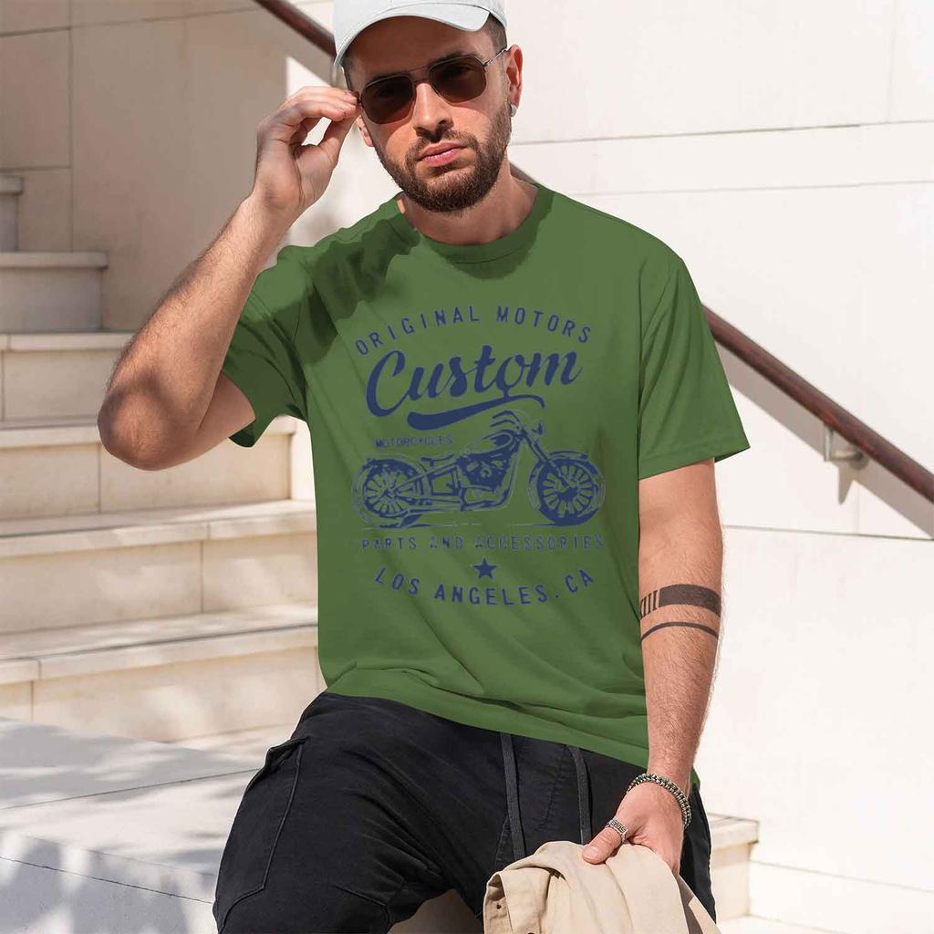 2026 New Model Unisexs 100 Cotton Fashionable Casual Loose D Retro Motorcycle Pattern Printed Round Neck Short Sleeved Tshirt