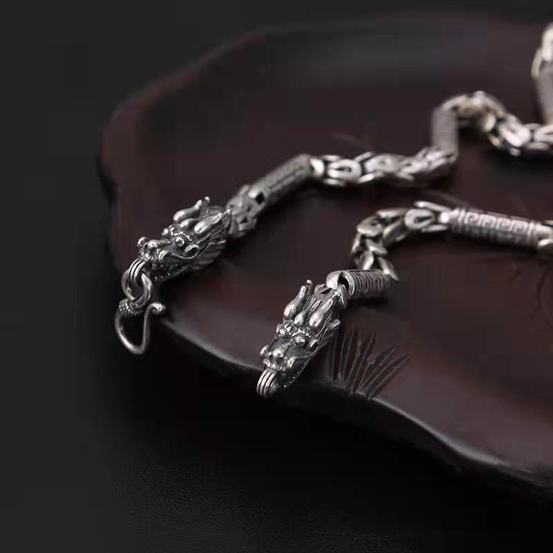 Pánský dominantní náhrdelník s dračí hlavou s korálky se vzorem dračí šupiny a svastiky - 6 mm silný, retro móda, streetwear.