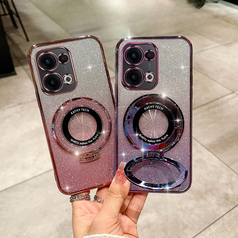 Glitter Plating Magnetic Holder Phone Case For OPPO Reno 13 Pro 13F 5G Silicone Cover
