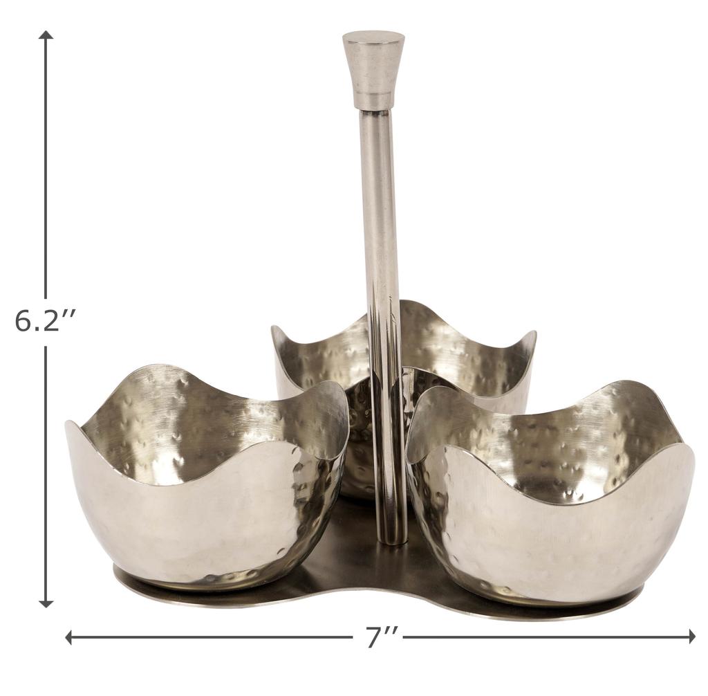 Trifri Pickle Stand For Dinner Table 3 Attached Bowls With Stick Spice & Seasoning Containers Stainless Steel Condiment Containers For Dining