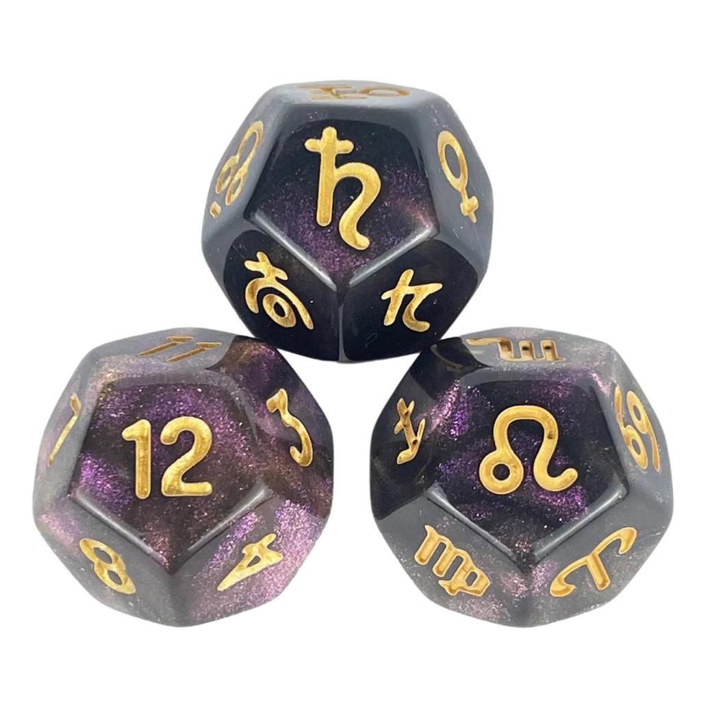 3Pcs Acrylic Astrology Dice Signs Planets Numbers 12-Sided Dice Divination Tool Tarot Constellation Dice Easy To Use