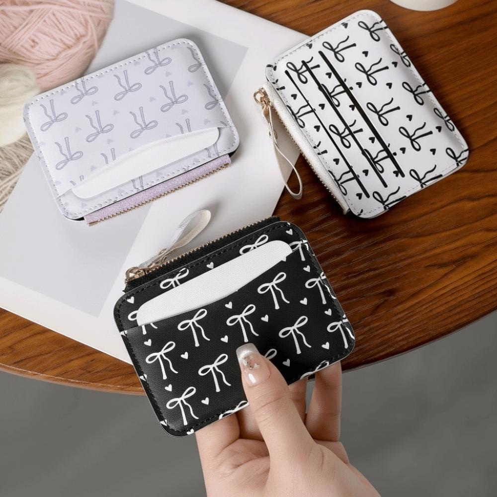 Zipper Bow Wallet PU Leather Card Holder Portable Short Card Bag Daily