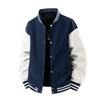 Mens Stand Collar Baseball Jacket Casual Loose Fit Colorblock Zip Detail Outerwear Youth