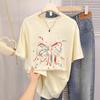 Printing Printing Combed Cotton American Retro Bow Printing Short Sleeve T-Shirt Women's Commuter Top Tide