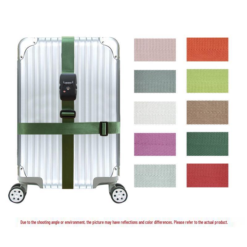 Solid Color Nylon Luggage Strap with Herringbone Pattern, Password Lock, and One-Word Handle