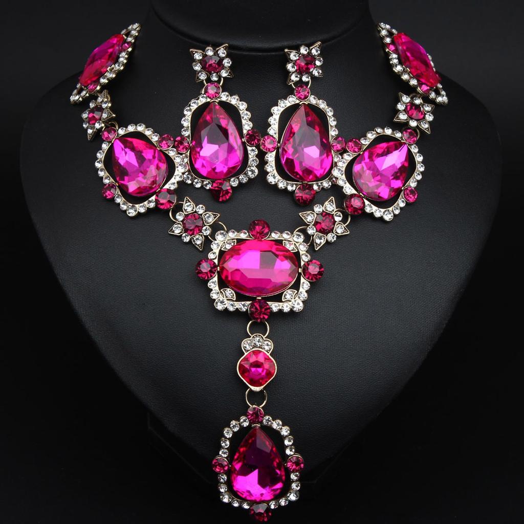 Elegant Crystal Gemstone Necklace And Earrings Set Sparkling Jewelry Set For Formal Occasions Featuring Vintage Designs
