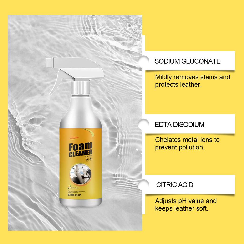 Multi Purpose Foam Cleaner For Car Interior Leather Seat Upholstery Fabric Sofa Household Stain Remover 60ML