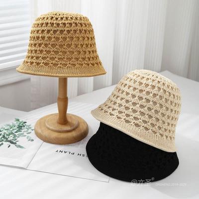 Frühlings- und Sommer-Hollow-Bucket-Hut für Damen, atmungsaktiver Hut, dünner Sonnenschutz-Bucket-Hut für Damen, modischer Ausgeh-Basin-Hut