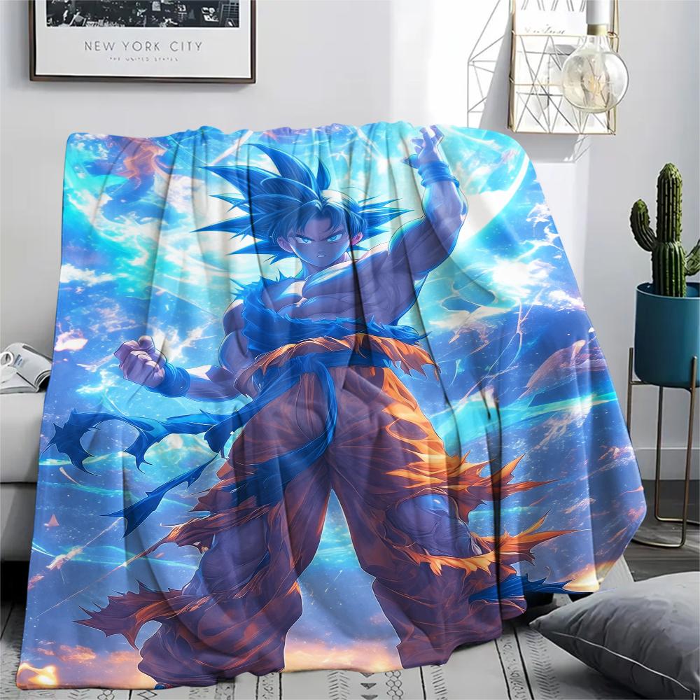 Cartoon Goku Pattern Flannel Blanket, High Quality Comfortable for All Seasons, Home Decor, Warmth and Comfort, Perfect for Gifts.