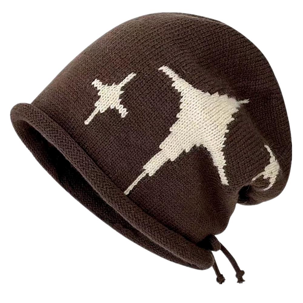 Woman Loose Beanie Hat Casual Drawstring Design Pile Hat Female Streetwear Outdoor Fashion Winter Knitted Hat