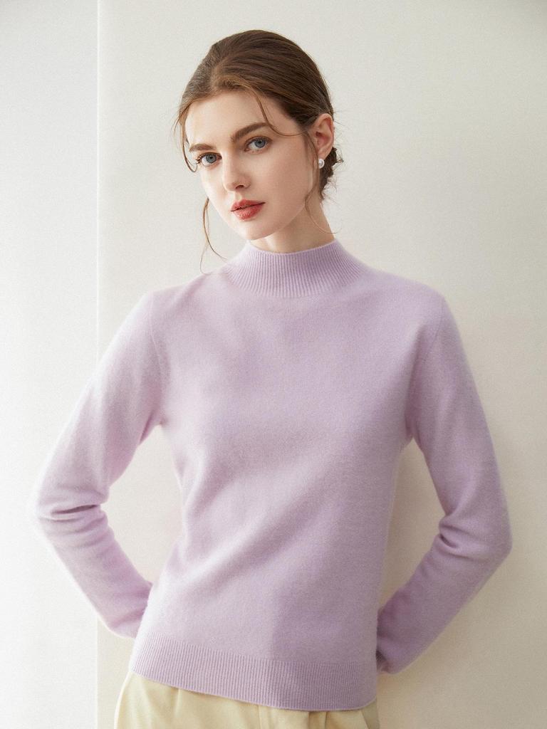 Elegant 100% Pure Cashmere Sweater for Women - Half-High Neck, Solid Color Pullover, Perfect for Autumn/Winter
