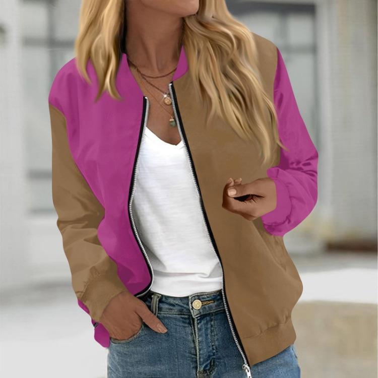 Print Round Neck Casual Long Sleeve Zipper Jacket Fashionable Women